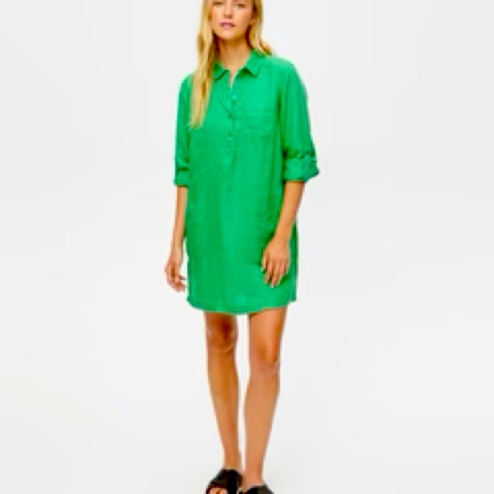 Michael Stars Eleanor 100% Linen Popover Shirt Dress in Green size Medium